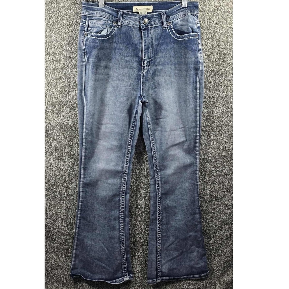 Love SOHO Bootcut Jeans White Stitch Blue Medium Wash Stretch‎ Womens Size 13